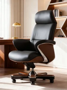 High Back Modern Executive Office Chair Genuine Leather Ergonomic Adjustable Lumbar Support Heavy Duty Metal Base Commercial Use
