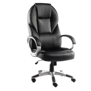 High Back Modern Executive Office Chair with Adjustable Height and Armrest Leather Swivel Base Metal Legs Commercial Use