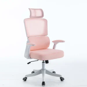 High Back Revolving Ergonomic Computer Chair Silent Wheels Home Swivel Pink Mesh Office Chair