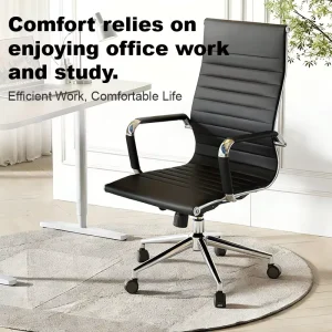 High Back Ribbed PU Leather Office Chair Aluminum Base Executive Swivel Chair