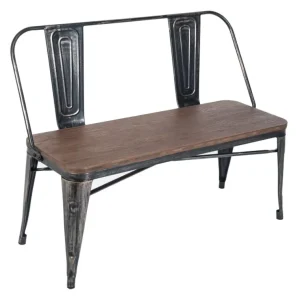 High Back Stackable Iron Three Seat Waiting Restaurant Dining Metal Industrial Wooden Seat Long Bench Chair