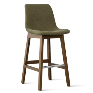 High Back Upholstered Bar Stool with Solid Wood Legs Modern Fabric Counter Height Barstools for Kitchen