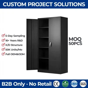 High Capacity 3 Point Locking Metal Document Organizer Lockable Double Swing Door Steel Filing Cabinet in Matte Dark Grey