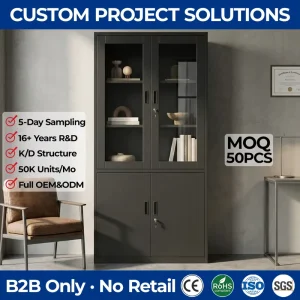 High Capacity 4 Door Metal Storage Locker with Adjustable Shelves Half Glass Filing Cabinet for Professional Office Organization
