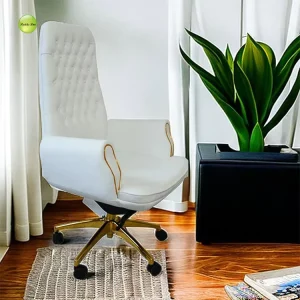 High Class Leather Executive Office Chair Gold Base with Wooden Wheel Base for Hotel Office