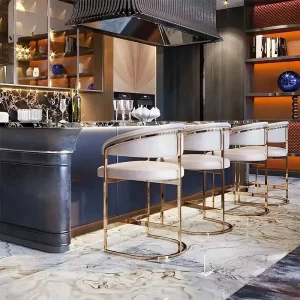 High Counter Height Bar Stools Stainless Steel Velvet Upholster Bar Chair White Boucle Barstool for Home Hotel Wedding