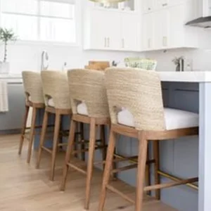 High Custom Rope Patio Counter Stool Kitchen Bar Wooden Outdoor Rattan Stackable Chair