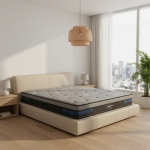 High Density Foam Hybrid Mattress Stylish Grey & Blue Design Pocket Spring Bed Mattress King Size Apartment