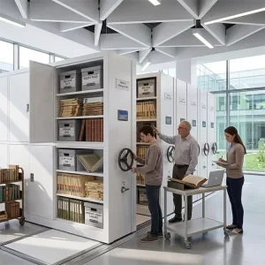 High Density Mobile Archive Steel Shelving Movable with Lock Suitable for Storage in Offices Libraries Hospitals