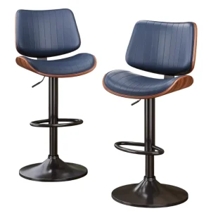 High Density Padding Bar Stool Linear Stitching Backrest SGS Certified Gas Lift Anti Slip Base Footrest for Kitchen Counter