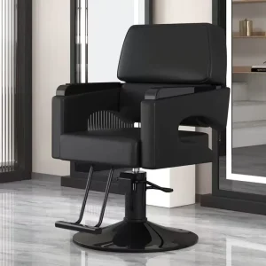 High End All Black Leather Barber Chair Durable 360 Degree Rotation Height Adjustment Modern Design for Barber Shop