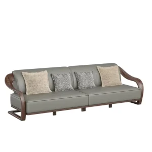 High End Chinese Style Solid Wood Frame Leather Sofa Hotel Lobby Living Room Furniture Sofa Package Furniture