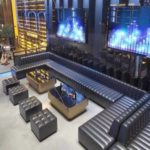 High End Commercial Bar Furniture Set Customized Leather U Shape Section Sofa Seating Karaoke KTV Nightclub Couch Counter Table