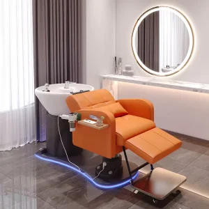 High End Electric Rotatable Shampoo Bed 2 Motors Hair Washing Chair for Barber Shop with LED Lighting