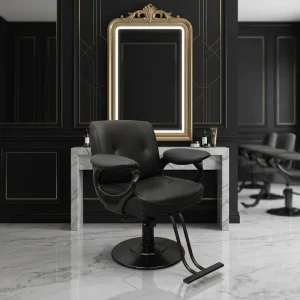 High End Full Black Reclining Hairdressing Styling Chair Hydraulic Pump Rotation Salon Shaving Chair Modern Barber Chair