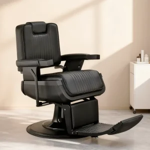 High End Full Black Reclining Hairdressing Styling Chair Hydraulic Pump Rotation Salon Shaving Chair Modern Barber Chair