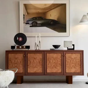 High End Italian Burl Veneer Sideboard Wood Buffet with Storage Nordic Vintage Hallway Console & Living Room Decorative Cabinet