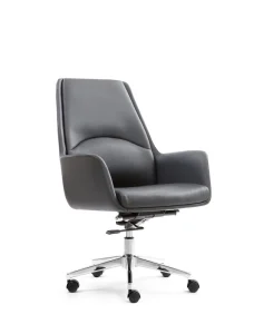 High End Leather Executive Office Chair with High Back Adjustable Height Reclining Chrome Base Adjustable Armrest Modern Design
