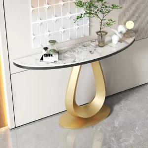 High End Light Luxury Modern Handmade Marble Wall Mounted Side Table Semicircular Entryway Console Table Villa Artistic