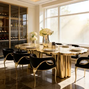 High End Luxury Dining Table Designer Unique Shape Villa Restaurant Banquet 6 8 Seater Furniture Set