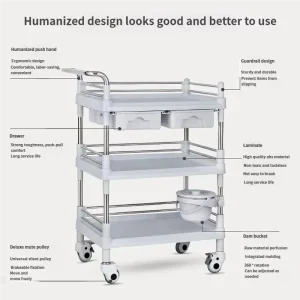 High End Medical Three Layer Stainless Steel Trolley Silent Universal Wheel Hospital Special Multifunctional Nursing Blue Manual