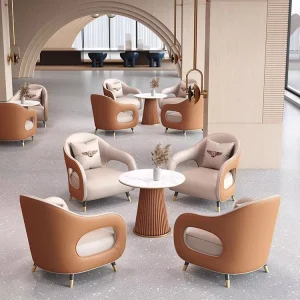 High End Modern Commercial European Carved Leather Table Chair Set Durable Ergonomic Eco Friendly Design for Hotel Mall