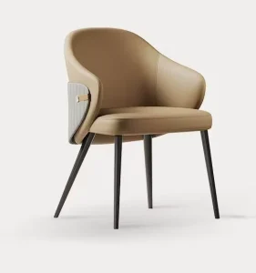High End Modern Hotel Dining Chairs with Metal Leg Backrest Chair Genuine Leather Pu Leather Soft Seat Cushion Chair Brown