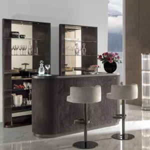 High End Modern Luxury Bar Table Set Counter Stainless Steel Top with House Leather Wood Material Modern House Bar Stool