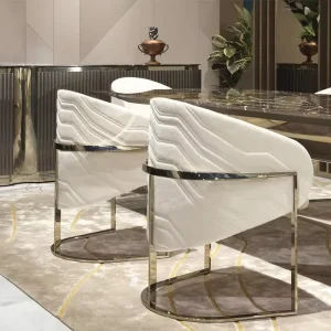 High End Quality Beautiful Luxury Home Use Event Dining Furniture Dinning Room Armchair Beige Restaurant Stainless Steel Chair