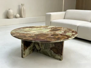High End Round Coffee Table in Green Jade Exquisite Stone for Luxury Hotel Villa Living Room Bedroom