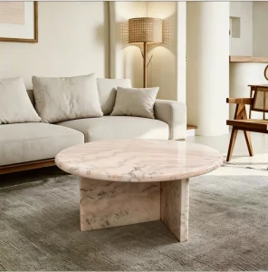 High End Round Smoke Pink Marble Coffee Table Modern Living Room Center Table for Villa Hotel Living Room