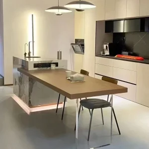High End Solid Wood Modern Dining Table Integrated Island Retractable Kitchen Bar Foldable Customizable Durable Waterproof