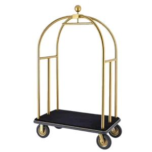 High-End Stainless Steel Birdcage Carts for Hotels Gold Heavy-Duty Luggage Trolley Lobby Amenities