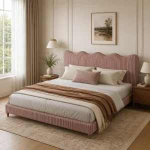 High End Stripe Bedroom Home Furniture Luxury Modern Soft Upholstered Twin Customized Size Contemporary Bedroom Set Bed