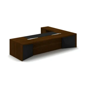 High End Walnut Veneer Leather Executive Office Desk Custom Geometric Luxury Modular Extendable CEO Boss Workstation Table