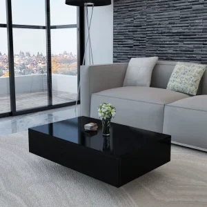 High Gloss Coffee Table Carbon Black Legless Accent Table Modern Scandinavian Design