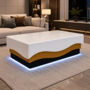 High Gloss Coffee Table with RGB Ambient Light Touch Control Center Table for Home Living Room OEM ODM Factory