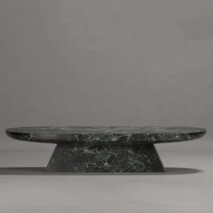 High Gloss Green Vein Marble Coffee Table Solid Stone Oval Tabletop Taper Base Contemporary Home Decor Table Dream Home