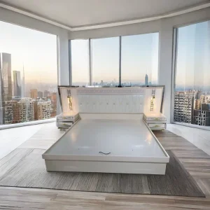 High Gloss MDF White Painted Wood Bedroom Set Customized Modern House Hotel Furniture with King Size Bed and Storage