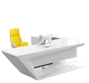High Glossy White CEO Furniture Artificial Stone Modern High Tech Executive Office Desk