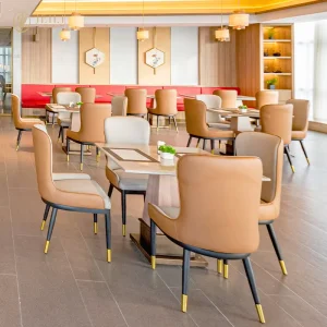 High Grade Leather Restaurant Furniture Set Commercial Design for Luxury Hotels and Cafes Marble Tables and Chairs