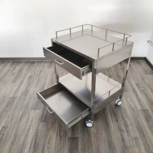 High Grade Modern Stainless Steel Durable Medical Trolley Hospital Furniture Nursing Dressing Cart 2 Drawers ICU