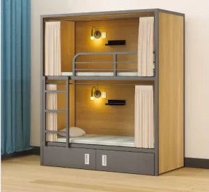 High Low Hostel Bunk Bed Steel and Wood Student Dormitory Bed for School for Hotel & Spacecraft Apartment