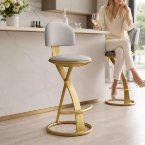 High Quality 75cm Height Upholstered Backrest Seat with Durable Black Metal Base for Bistro Cafe bar Stool