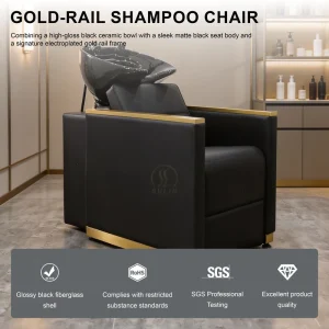 High Quality 9319J Modern Salon Shampoo Bed Professional Backwash Station Gold Metal Frame Waterproof Shipping