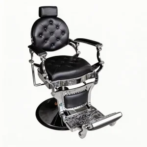 High Quality Adjustable Hydraulic Salon Chair Full Black Leather Men’s Barber Chair for Hairdressing