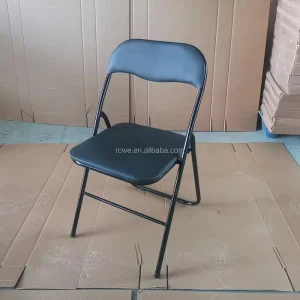 High Quality Black Leather Folding Chair Comfortable Modern Design Metal Material Outdoor Events Banquets Hotels Parks Rotating