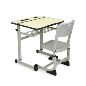 High Quality Buff Color Modern Metal School Furniture Student Desk and Chairs Set for Living Room & Bedroom Use