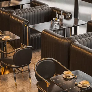 High Quality Commercial Furniture Set Steak Restaurant Customized Leather Sofa Booth Durable Easy Clean Dining Table and Chairs