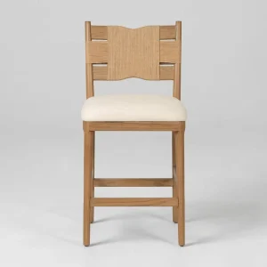 High Quality Contemporary Counter Stool with Paper Rope Backrest Solid Ash Wood High Stool